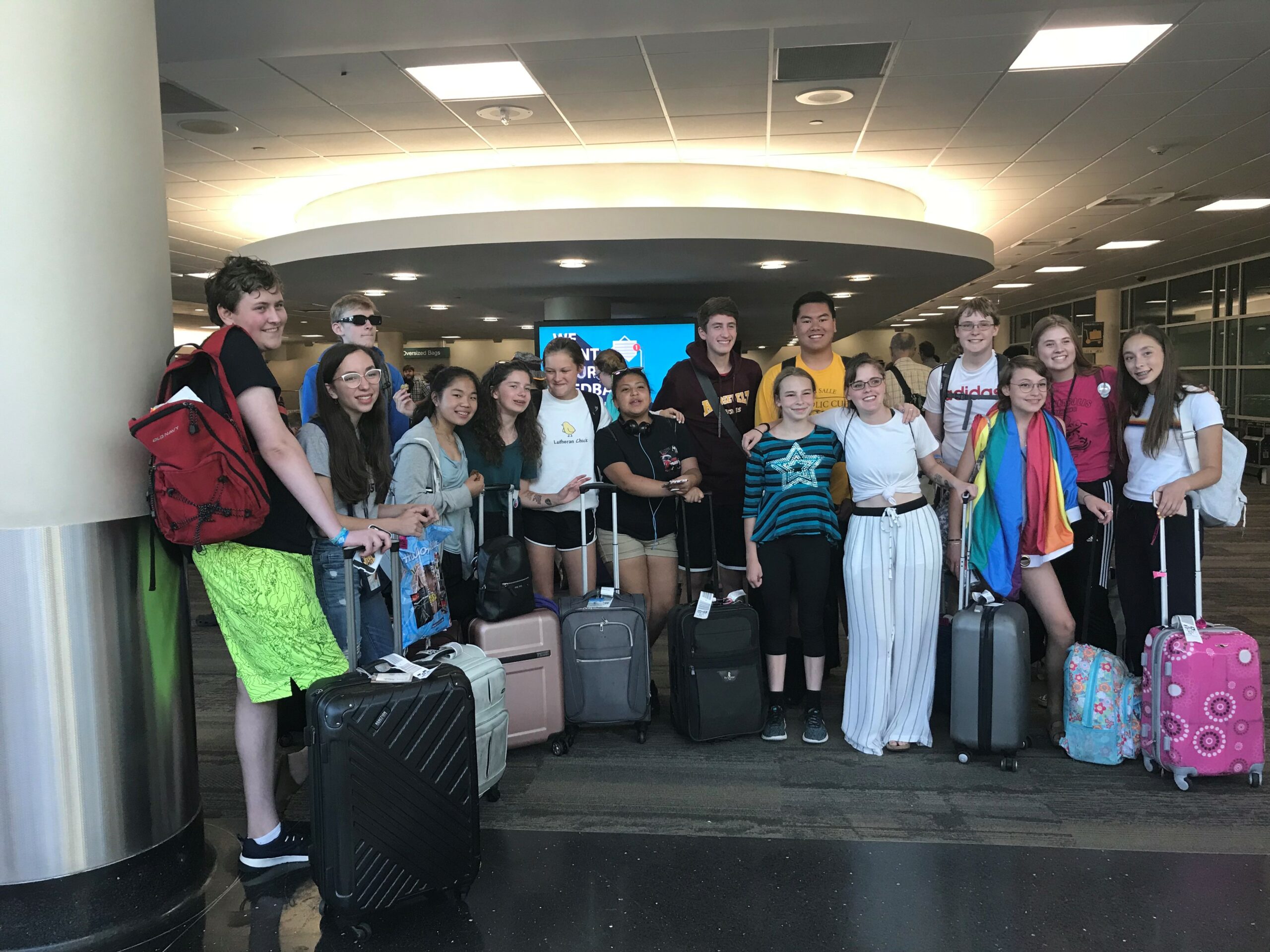Central Lutheran youth on their way to the ELCA Youth Gathering in Houston, 2018